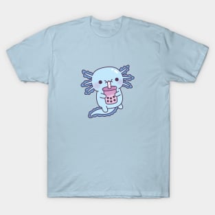 Cute Blue Axolotl Drinking Taro Boba Milk Tea T-Shirt